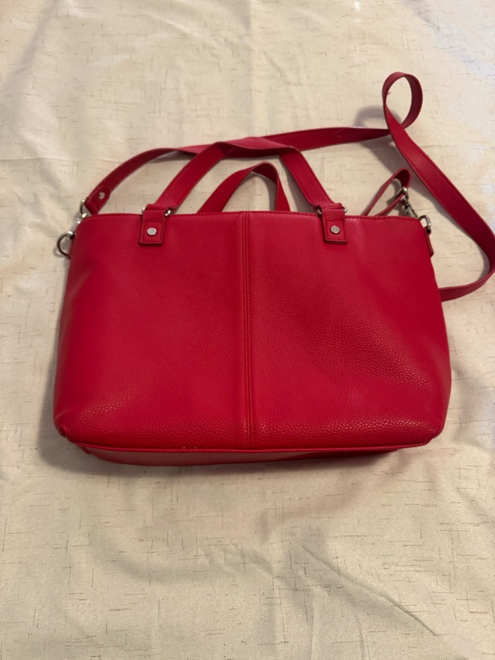 thirty-one Red Pebbled Leather Shoulder Tote with Detachable Strap